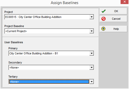 P6 Assign Baselines Dialog
