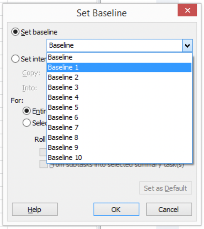 Set Baseline Dialog